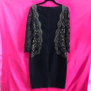 Tashadi Shoji Pintuck Black/Nude Dress Size Large